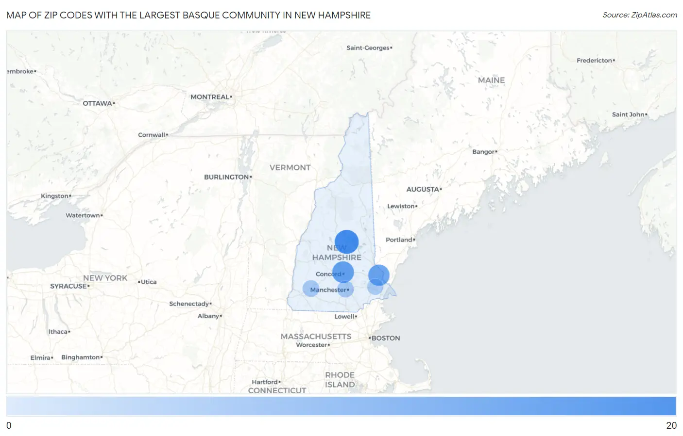 Zip Codes with the Largest Basque Community in New Hampshire Map