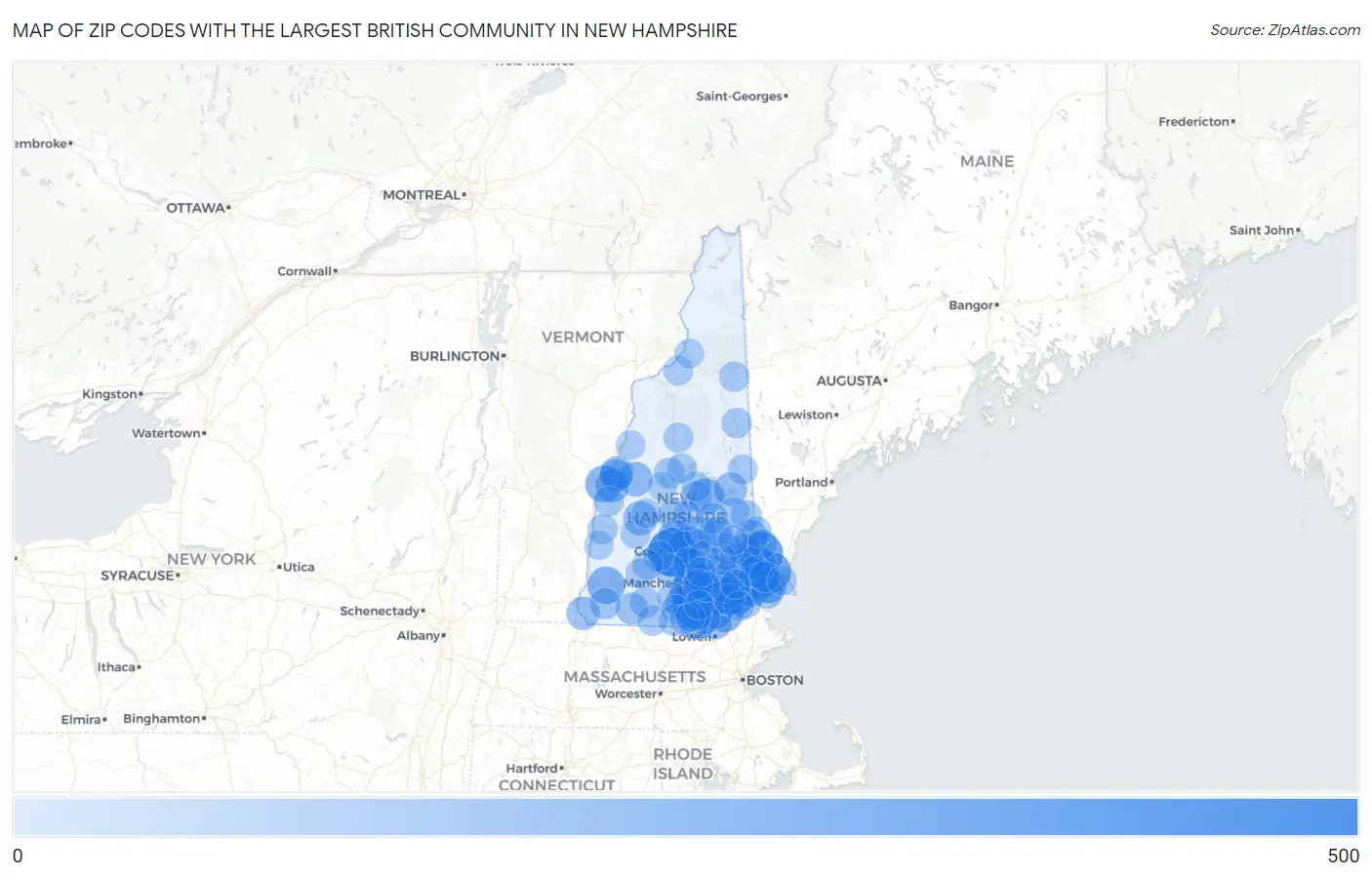 Zip Codes with the Largest British Community in New Hampshire Map