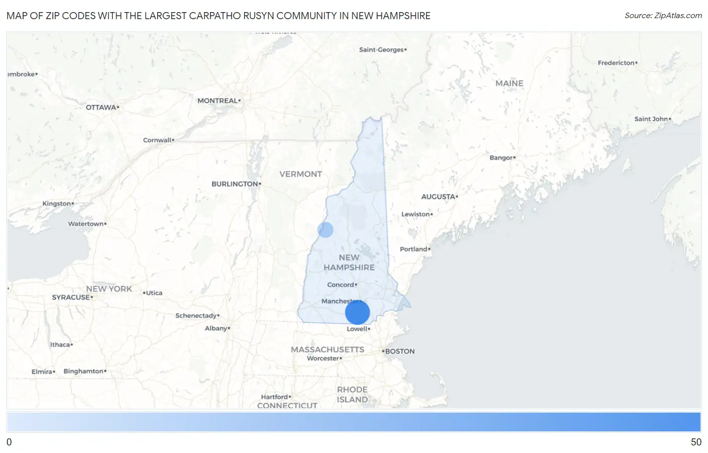Zip Codes with the Largest Carpatho Rusyn Community in New Hampshire Map