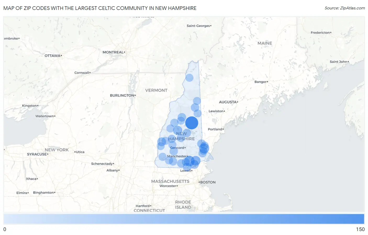 Zip Codes with the Largest Celtic Community in New Hampshire Map