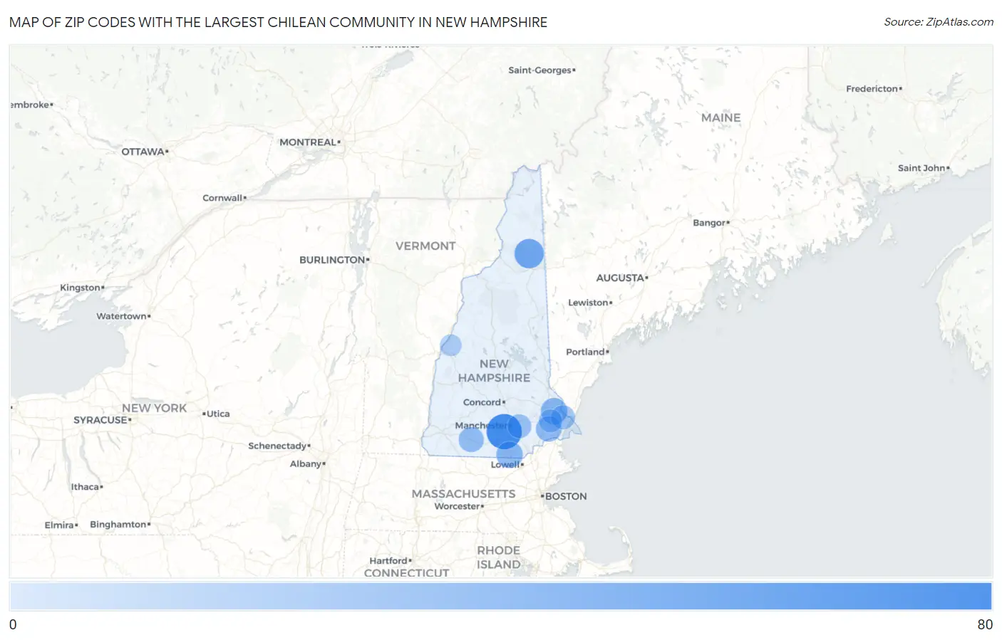 Zip Codes with the Largest Chilean Community in New Hampshire Map