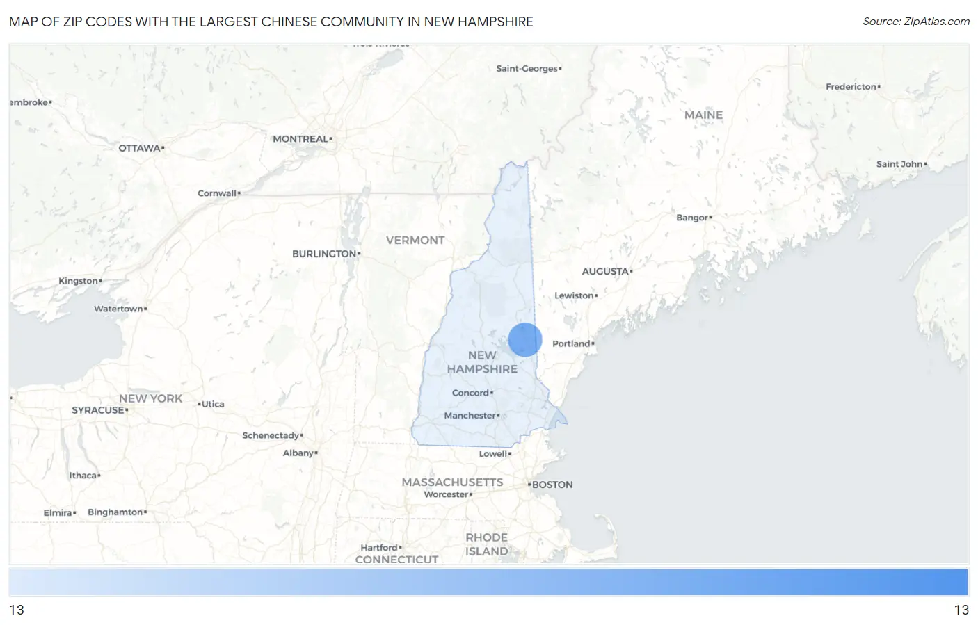Zip Codes with the Largest Chinese Community in New Hampshire Map