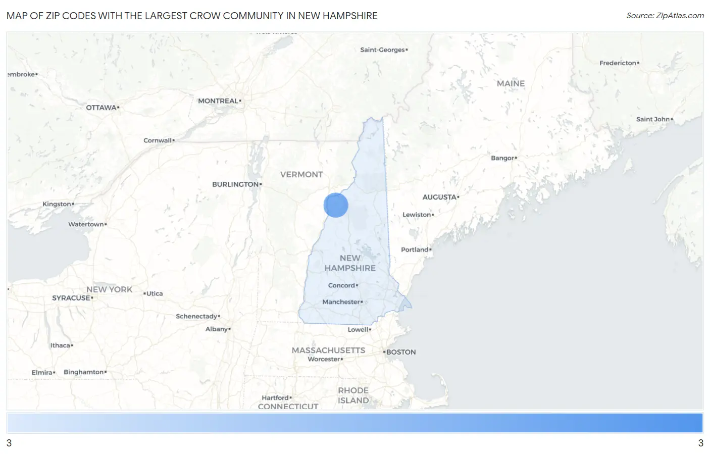 Zip Codes with the Largest Crow Community in New Hampshire Map