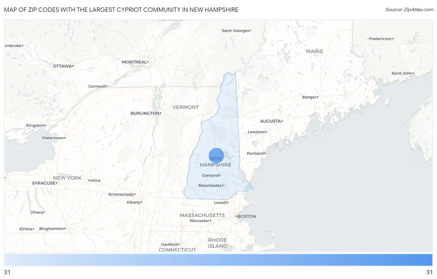 Zip Codes with the Largest Cypriot Community in New Hampshire Map