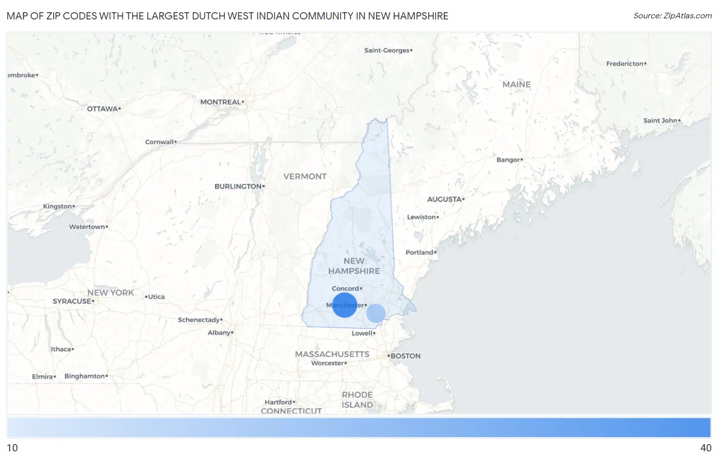 Zip Codes with the Largest Dutch West Indian Community in New Hampshire Map