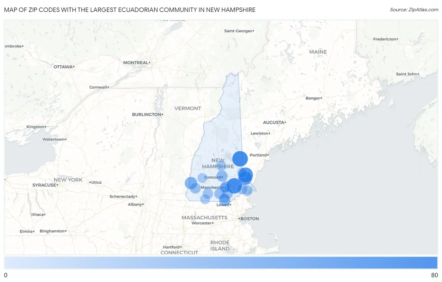 Zip Codes with the Largest Ecuadorian Community in New Hampshire Map