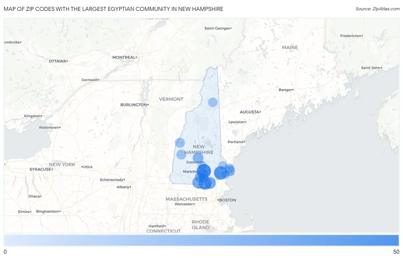 Zip Codes with the Largest Egyptian Community in New Hampshire Map