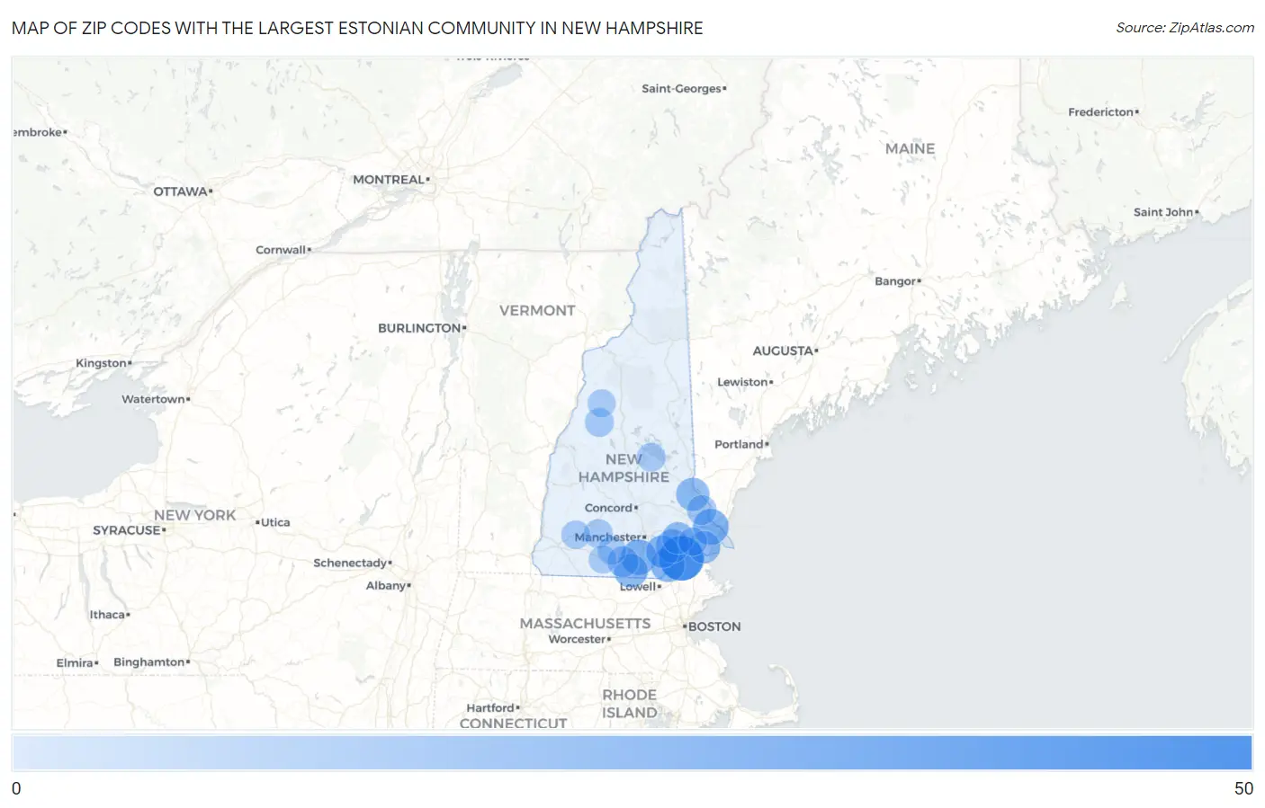 Zip Codes with the Largest Estonian Community in New Hampshire Map