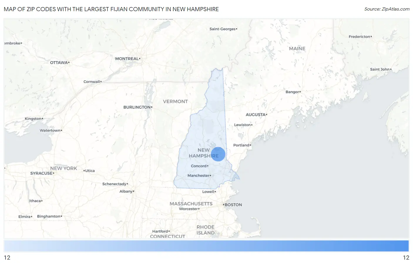Zip Codes with the Largest Fijian Community in New Hampshire Map