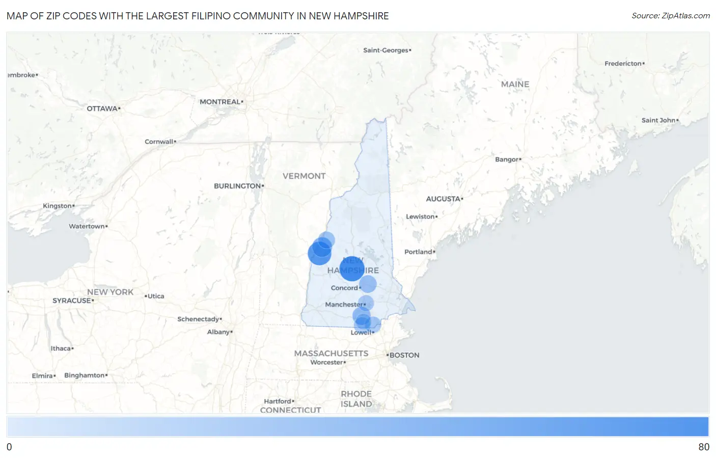 Zip Codes with the Largest Filipino Community in New Hampshire Map