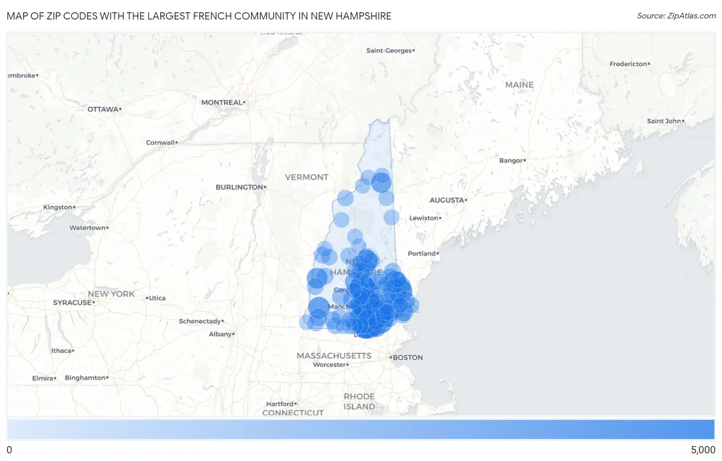 Zip Codes with the Largest French Community in New Hampshire Map