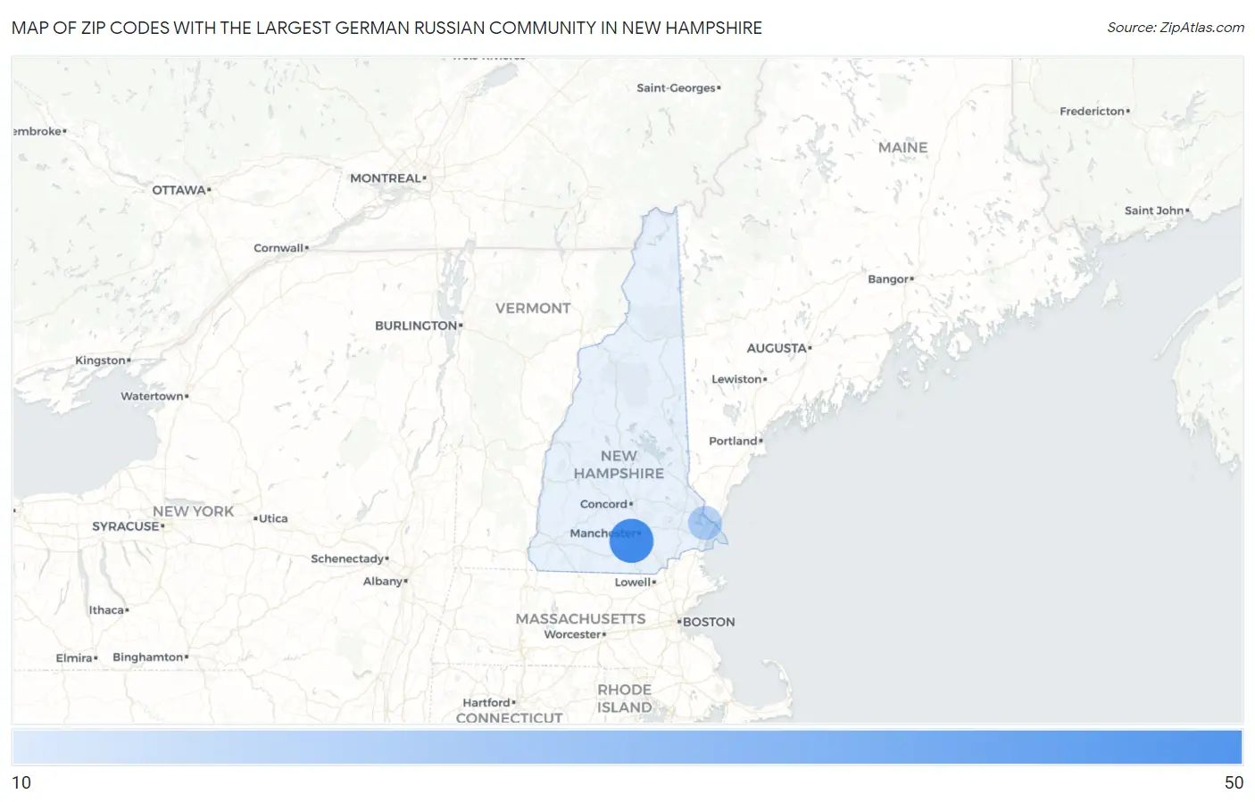 Zip Codes with the Largest German Russian Community in New Hampshire Map