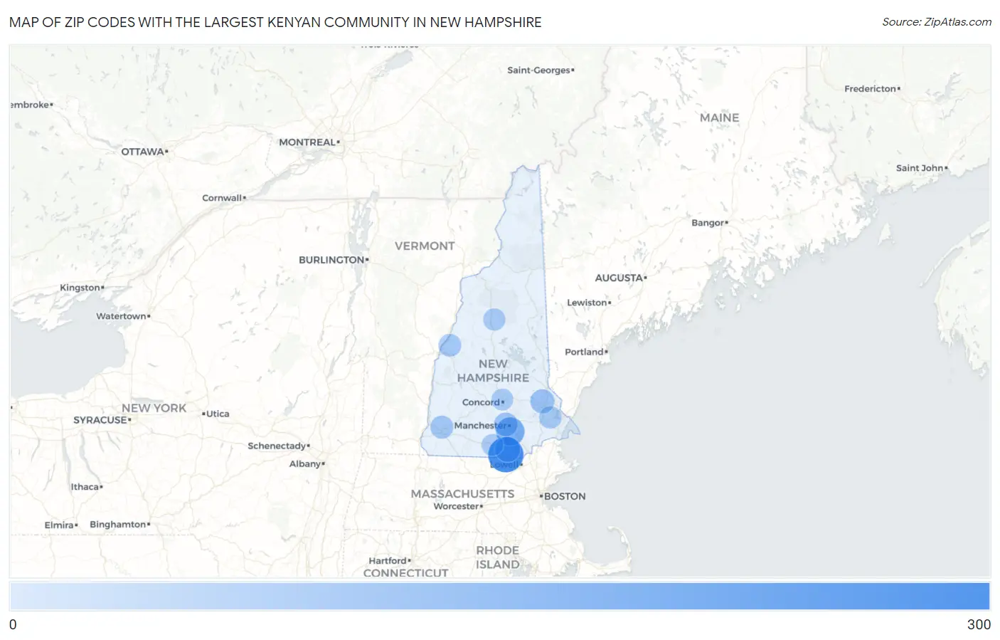 Zip Codes with the Largest Kenyan Community in New Hampshire Map