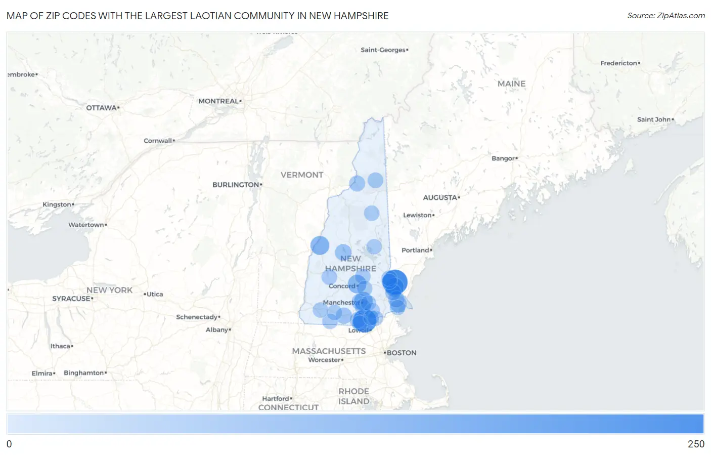 Zip Codes with the Largest Laotian Community in New Hampshire Map