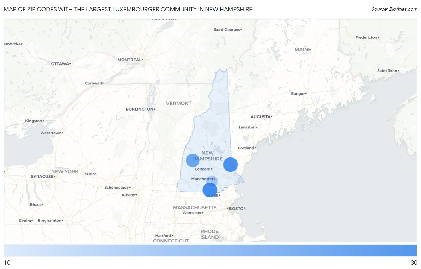 Zip Codes with the Largest Luxembourger Community in New Hampshire Map
