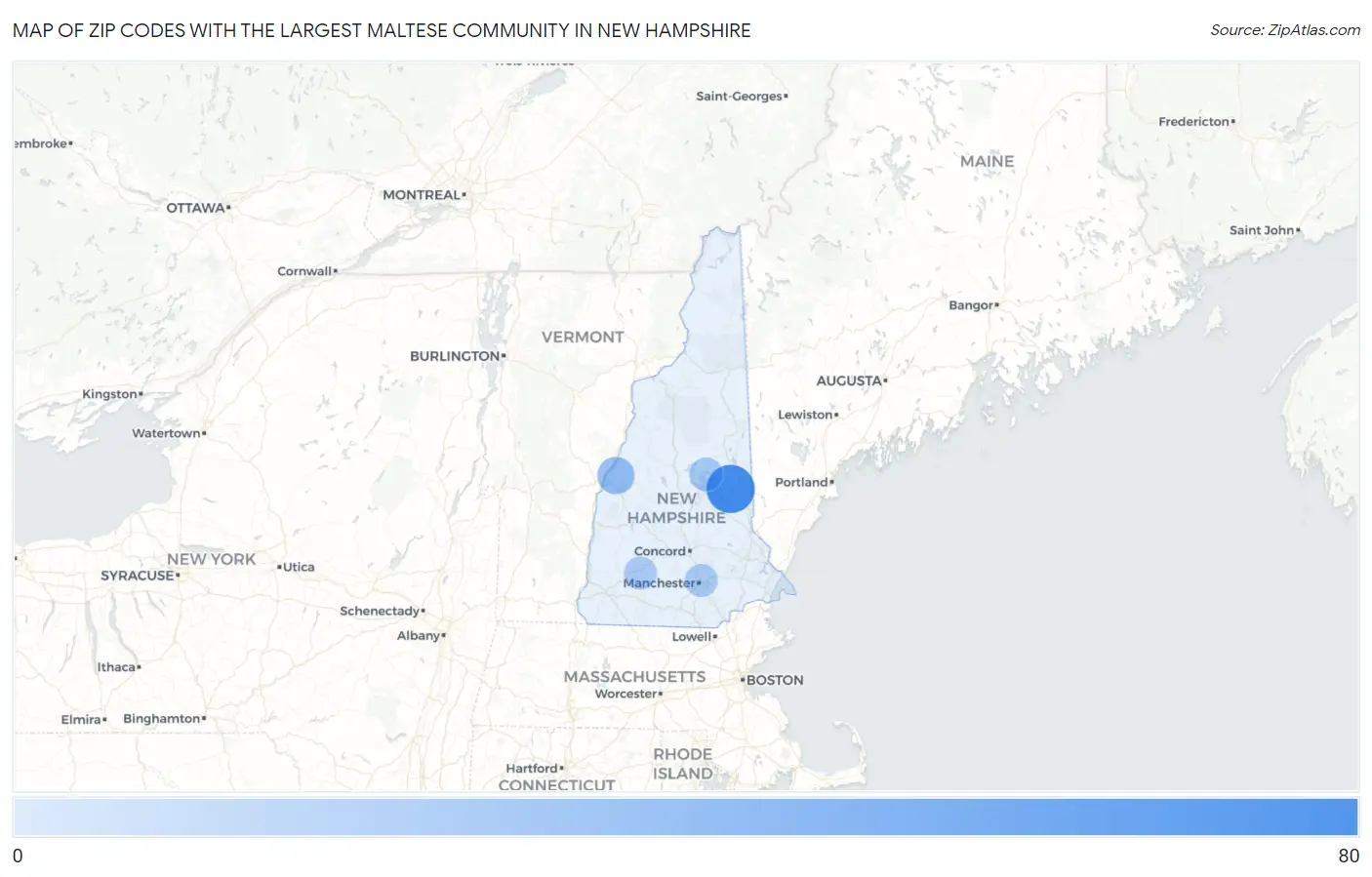 Zip Codes with the Largest Maltese Community in New Hampshire Map