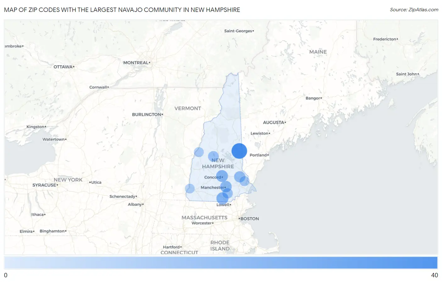 Zip Codes with the Largest Navajo Community in New Hampshire Map
