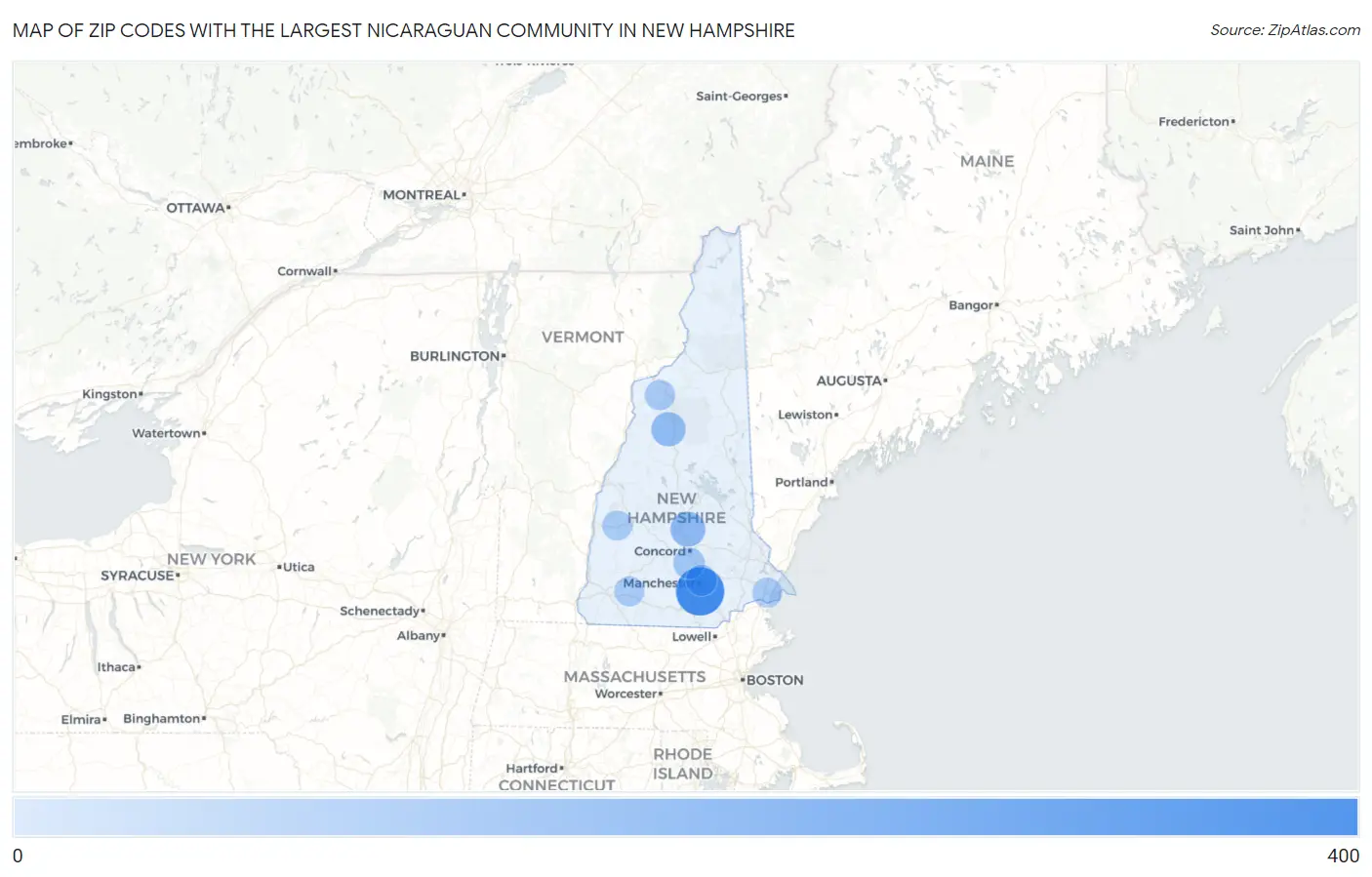 Zip Codes with the Largest Nicaraguan Community in New Hampshire Map