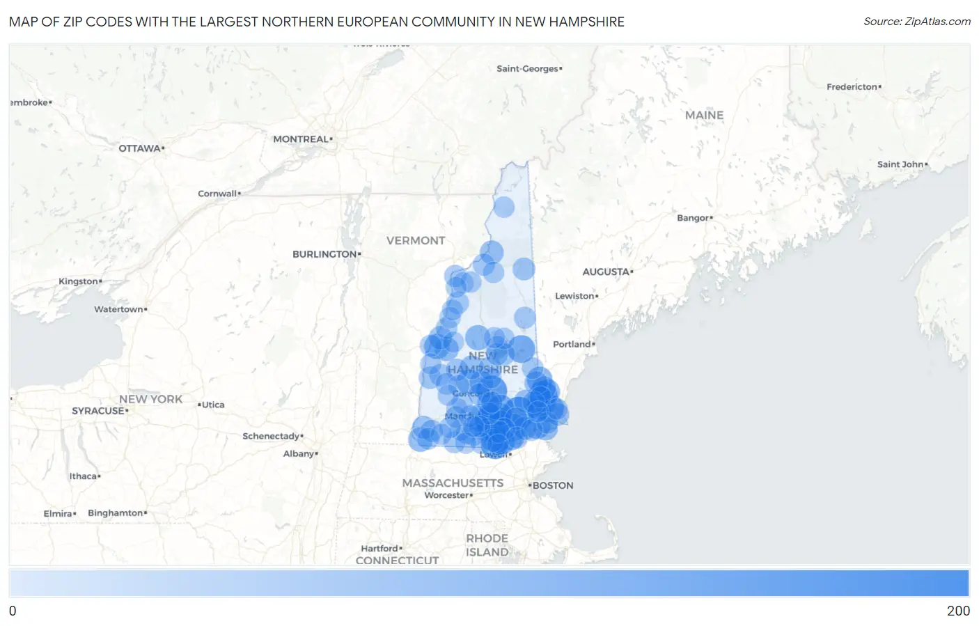 Zip Codes with the Largest Northern European Community in New Hampshire Map