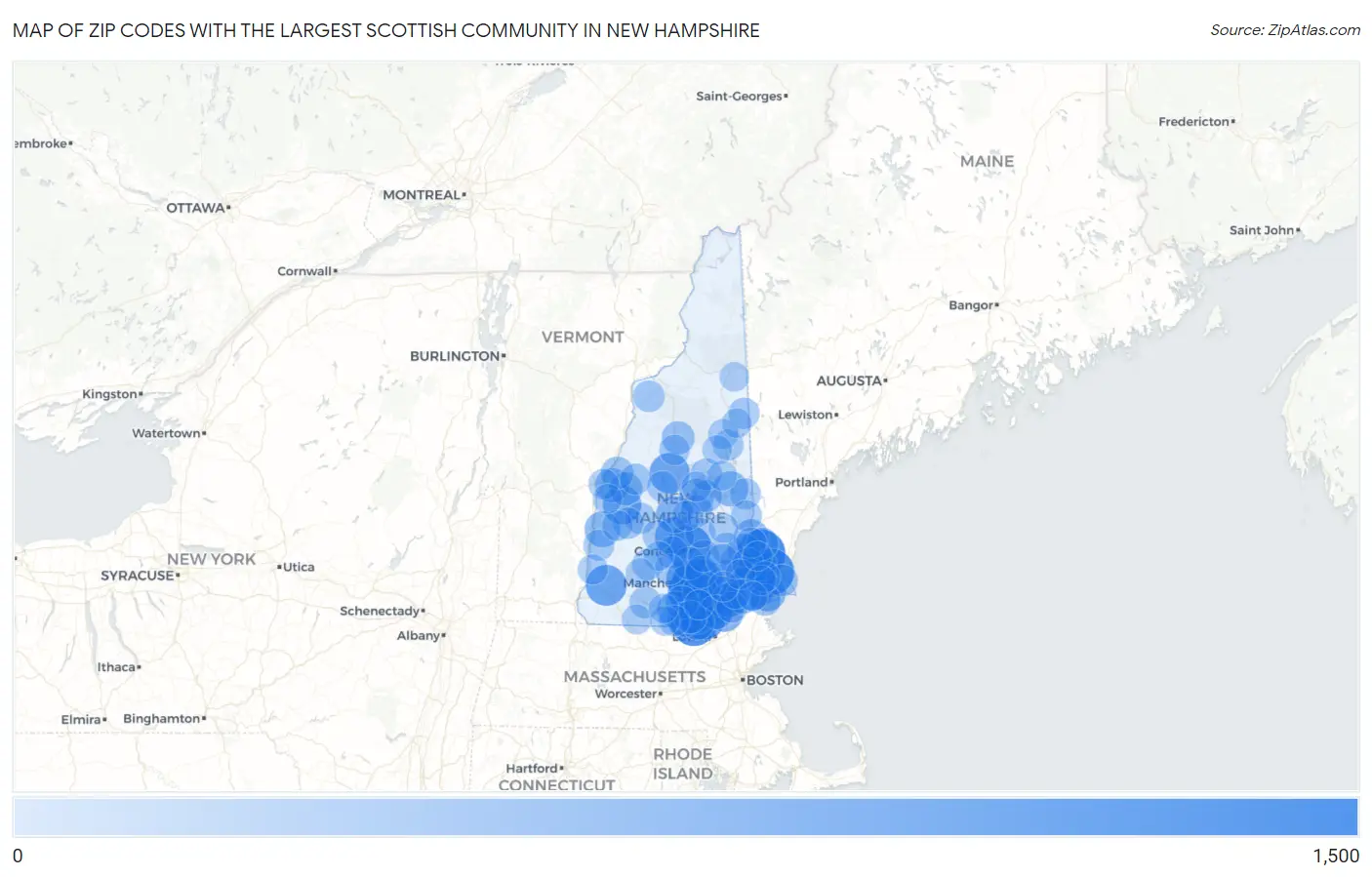 Zip Codes with the Largest Scottish Community in New Hampshire Map
