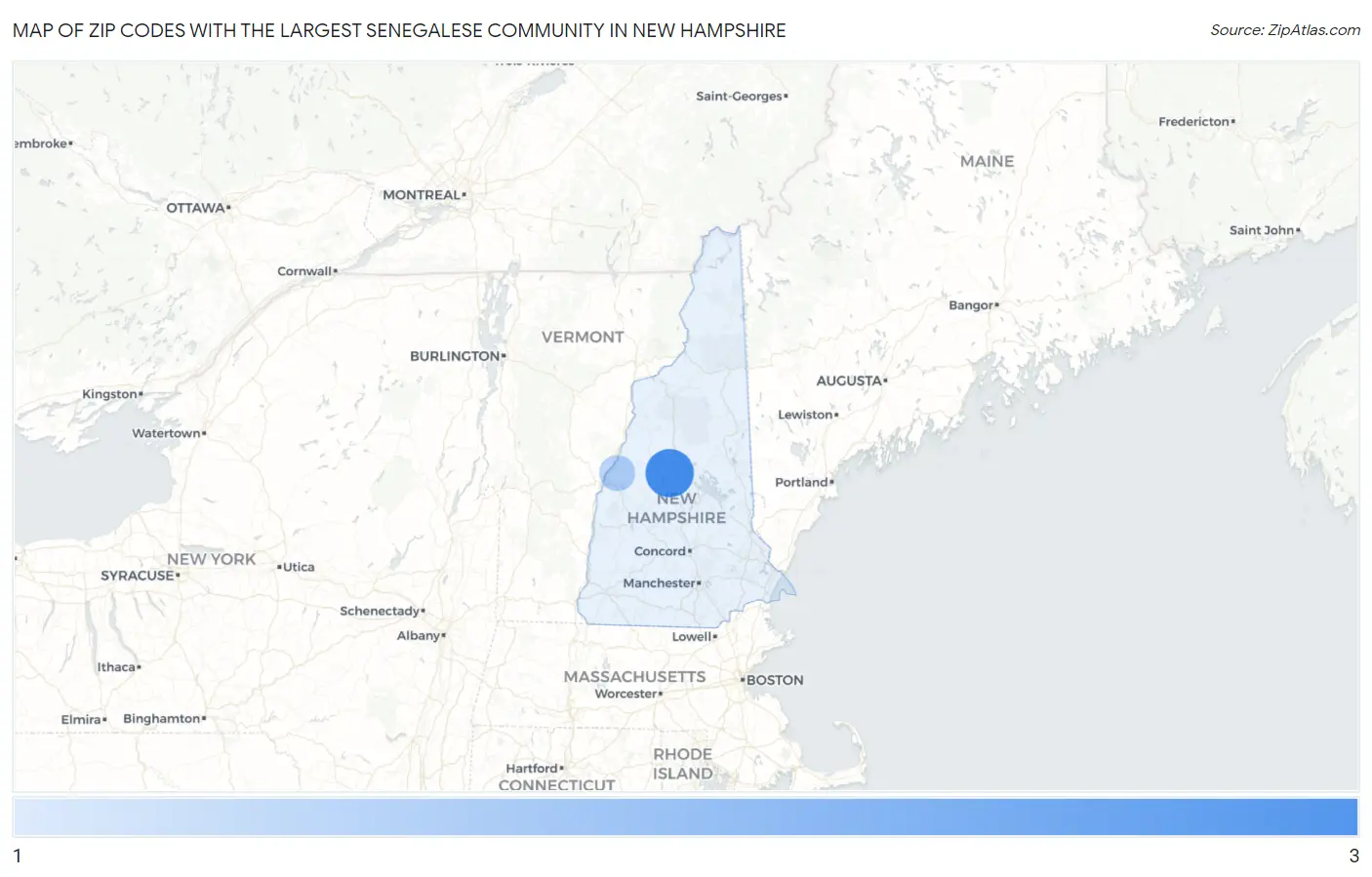 Zip Codes with the Largest Senegalese Community in New Hampshire Map