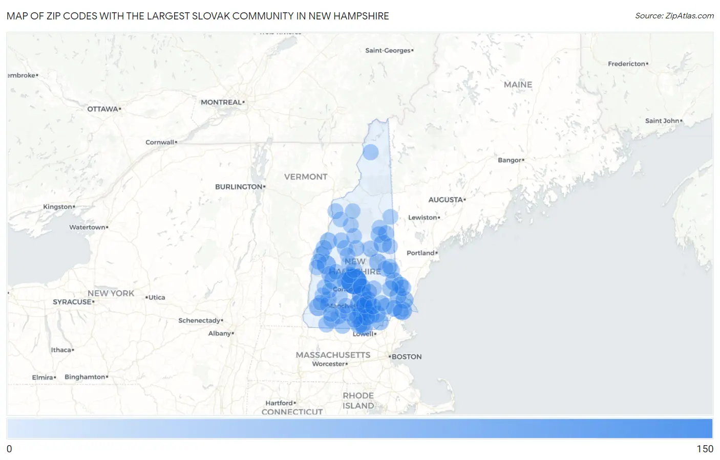 Zip Codes with the Largest Slovak Community in New Hampshire Map
