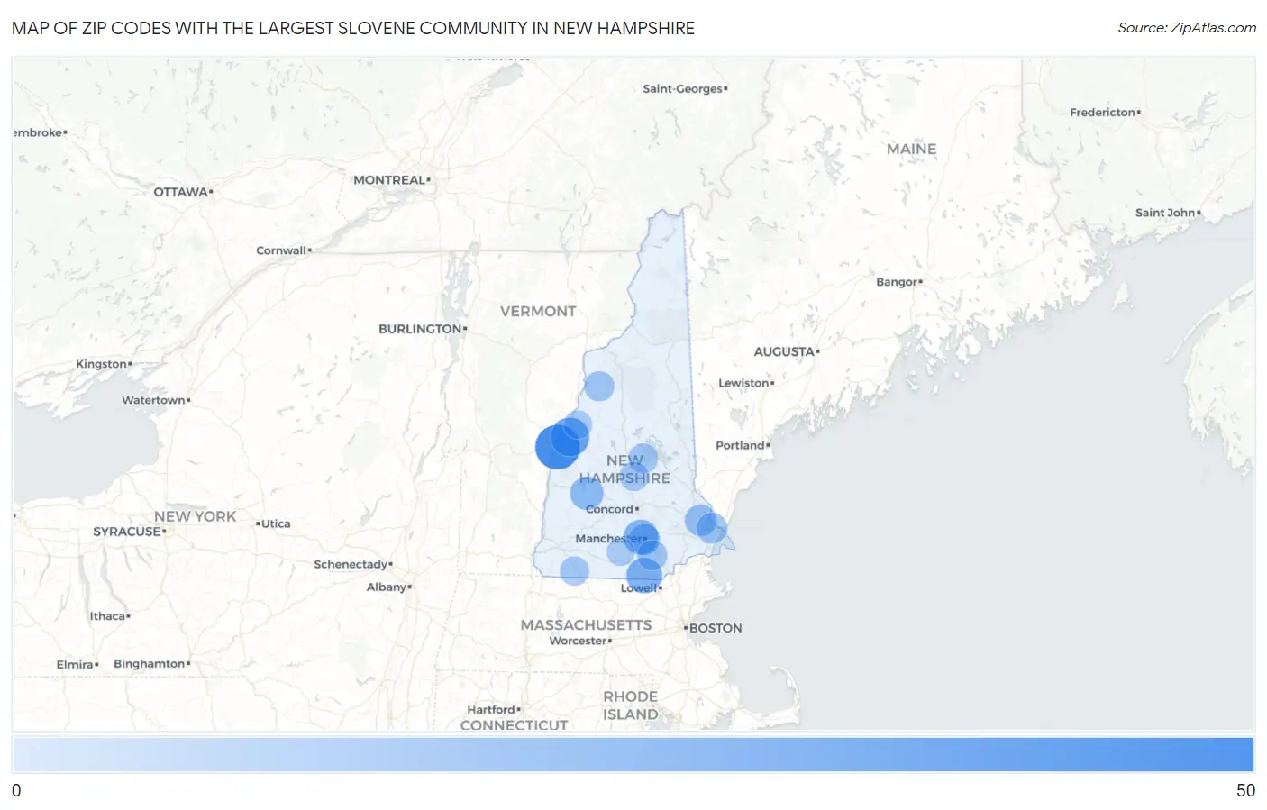 Zip Codes with the Largest Slovene Community in New Hampshire Map