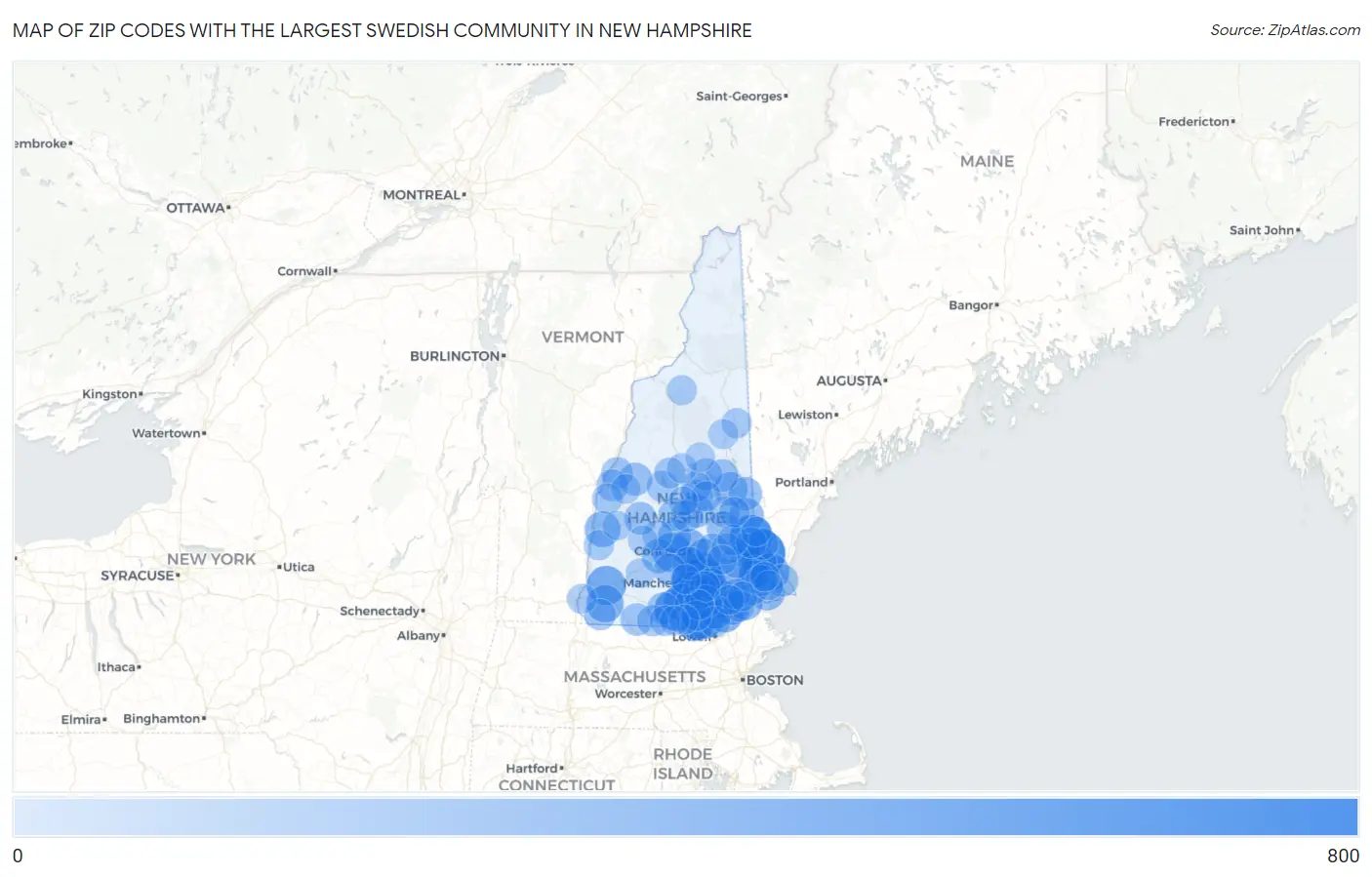 Zip Codes with the Largest Swedish Community in New Hampshire Map