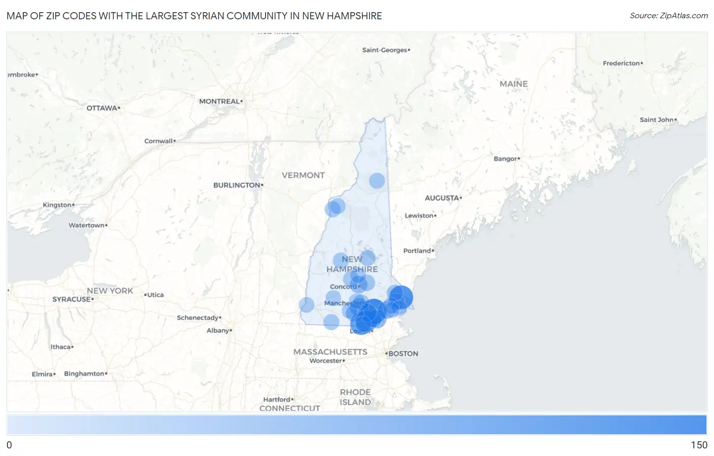 Zip Codes with the Largest Syrian Community in New Hampshire Map