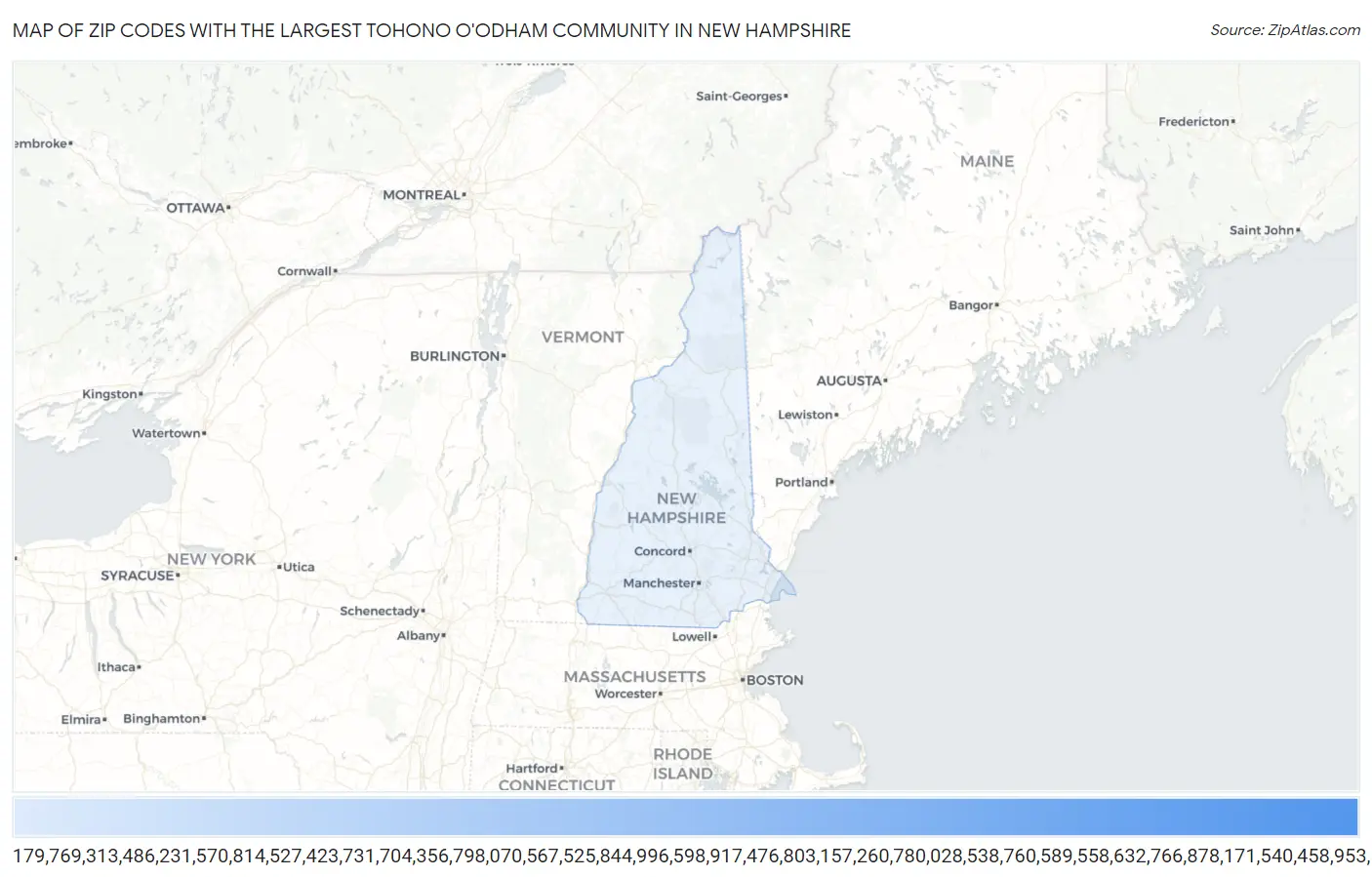 Zip Codes with the Largest Tohono O'Odham Community in New Hampshire Map