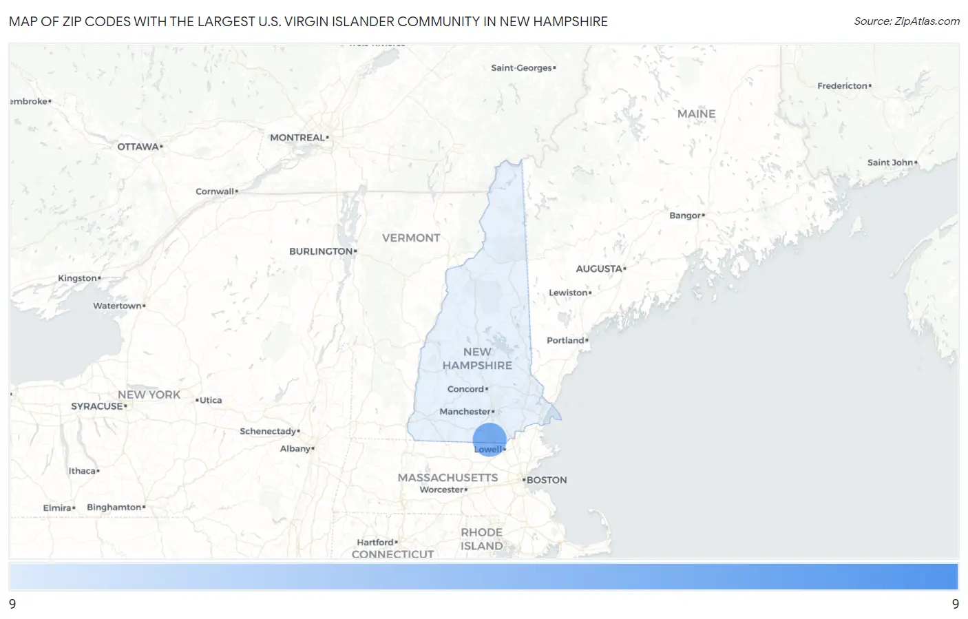 Zip Codes with the Largest U.S. Virgin Islander Community in New Hampshire Map