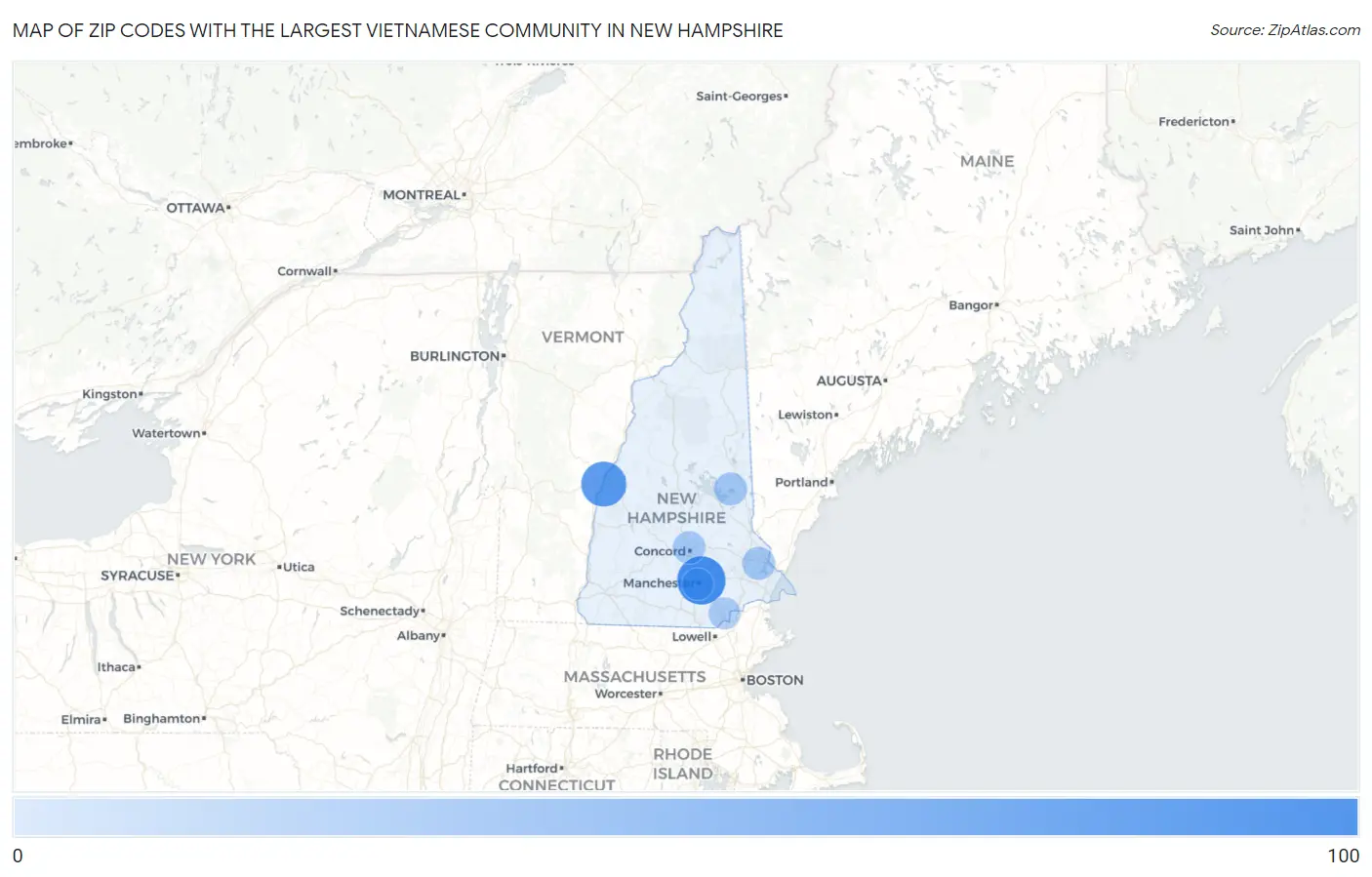 Zip Codes with the Largest Vietnamese Community in New Hampshire Map