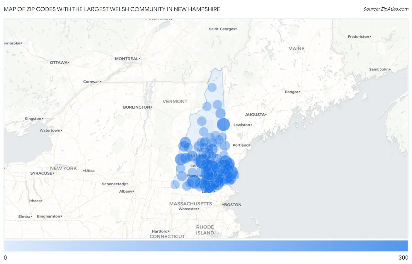 Zip Codes with the Largest Welsh Community in New Hampshire Map