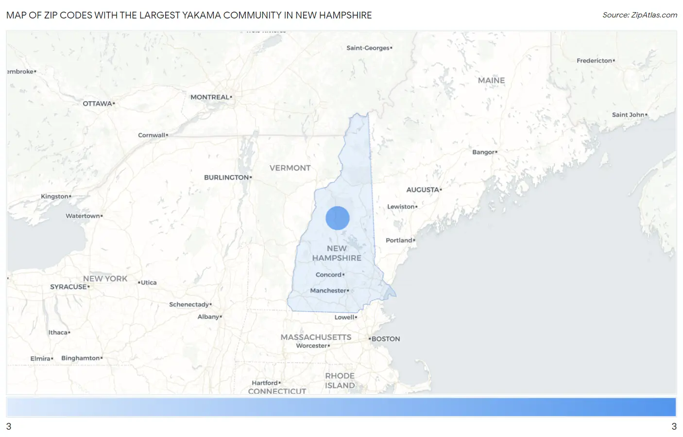 Zip Codes with the Largest Yakama Community in New Hampshire Map