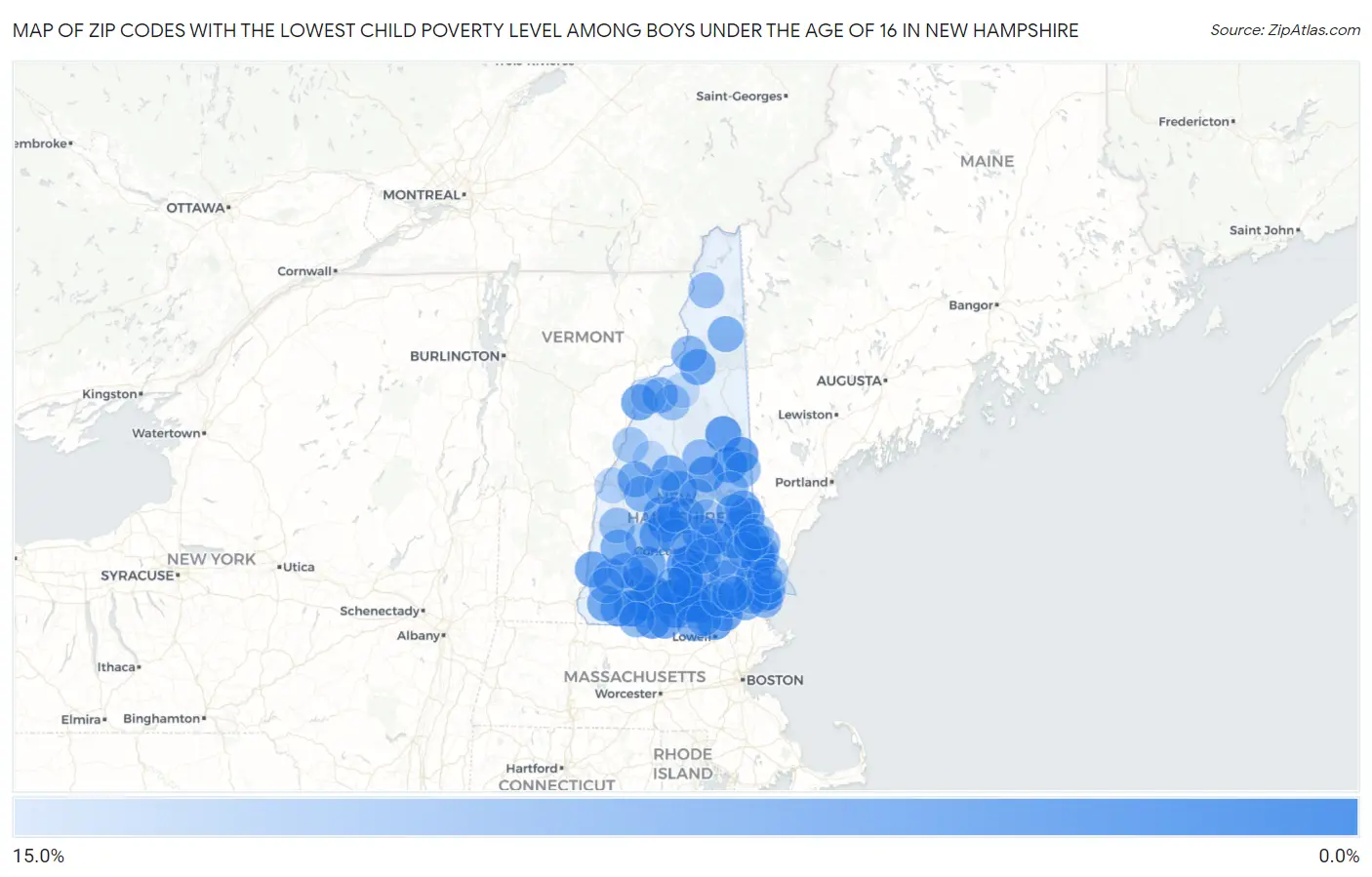 Zip Codes with the Lowest Child Poverty Level Among Boys Under the Age of 16 in New Hampshire Map