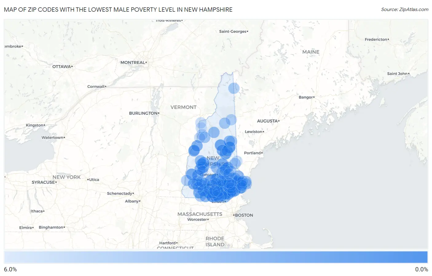 Zip Codes with the Lowest Male Poverty Level in New Hampshire Map