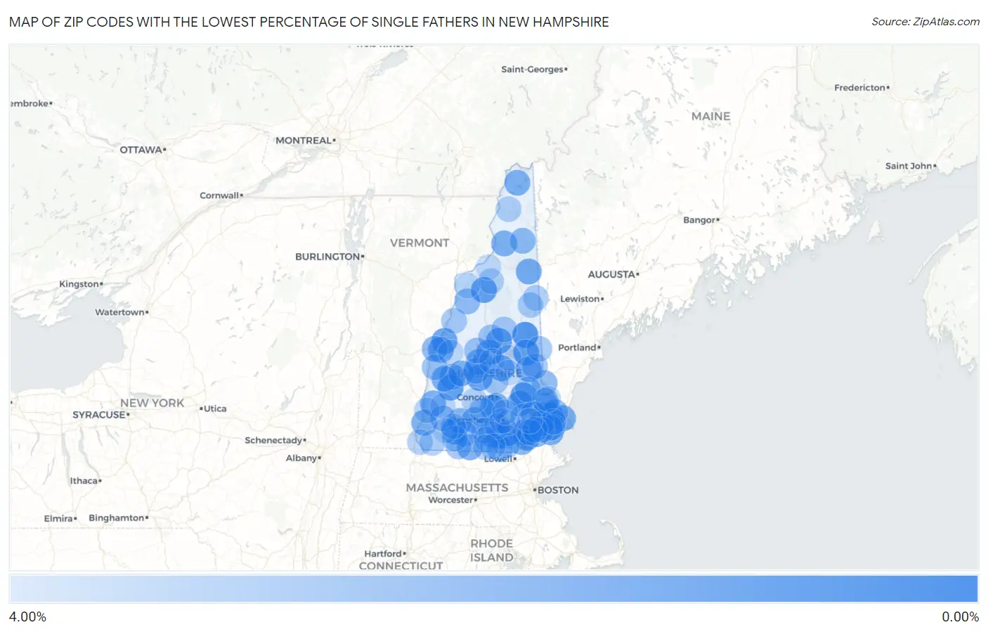 Zip Codes with the Lowest Percentage of Single Fathers in New Hampshire Map