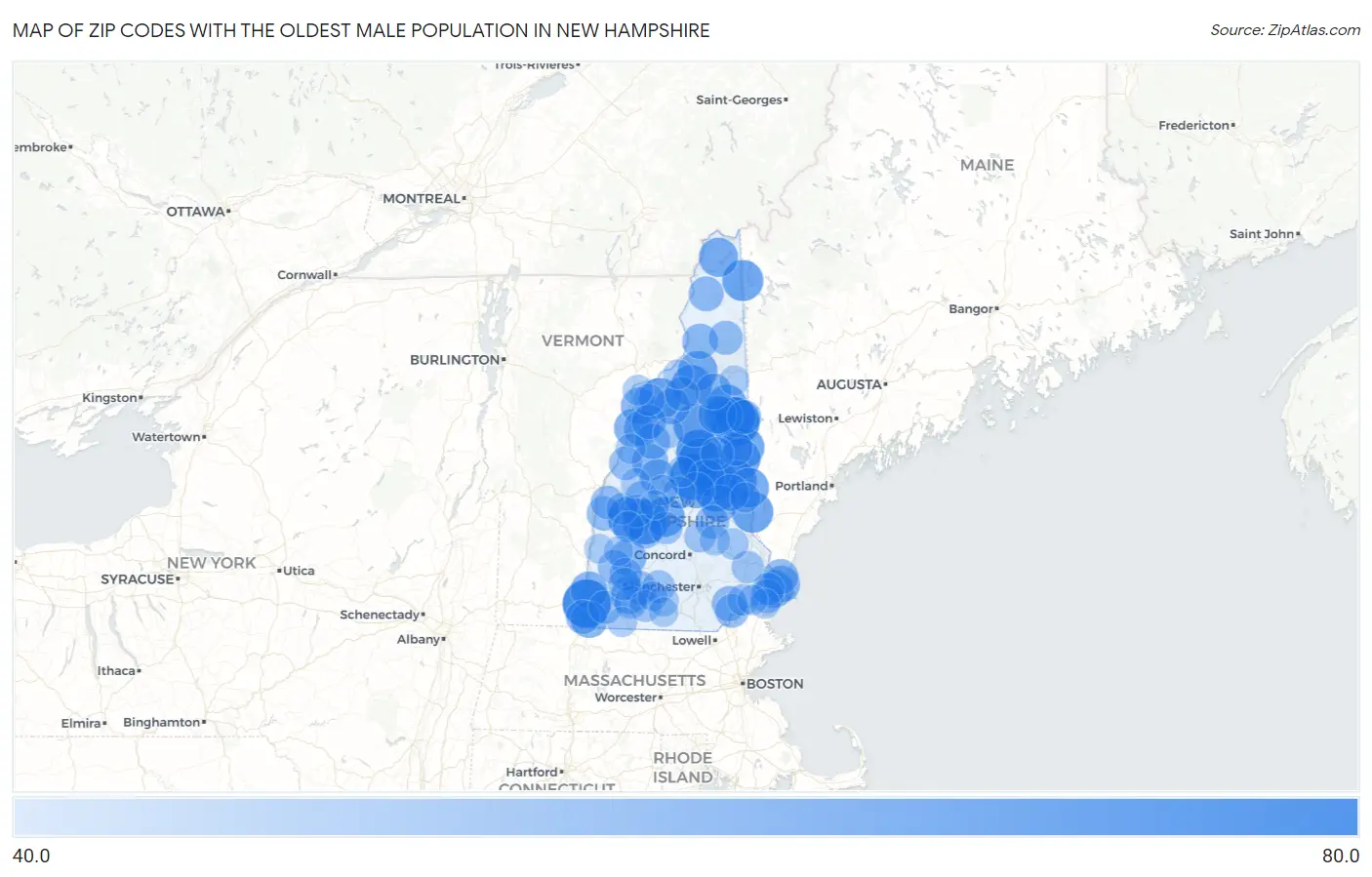 Zip Codes with the Oldest Male Population in New Hampshire Map