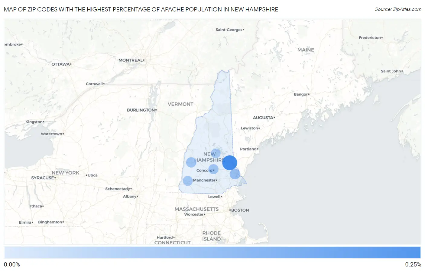 Zip Codes with the Highest Percentage of Apache Population in New Hampshire Map
