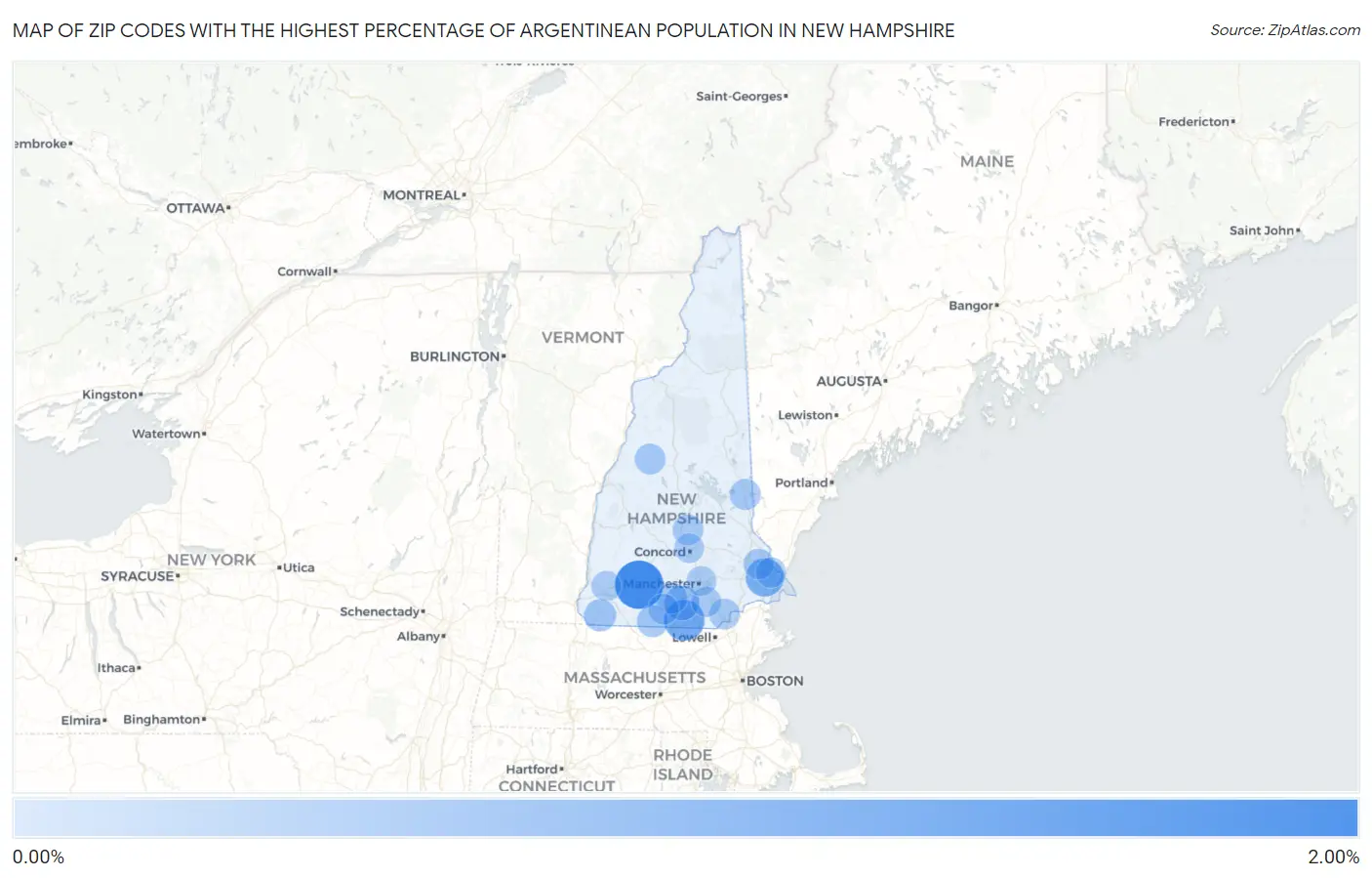 Zip Codes with the Highest Percentage of Argentinean Population in New Hampshire Map