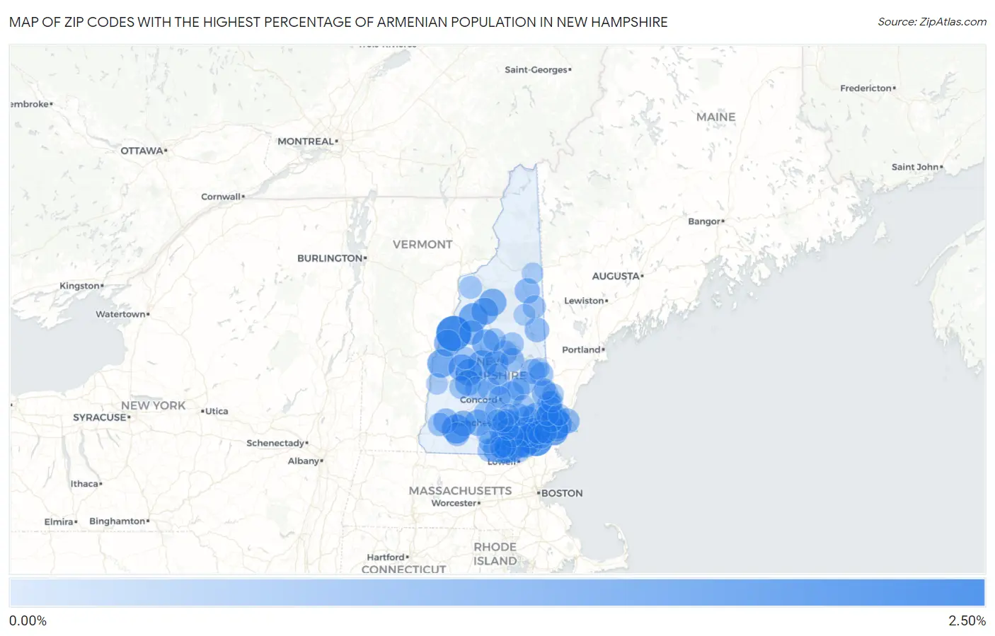 Zip Codes with the Highest Percentage of Armenian Population in New Hampshire Map