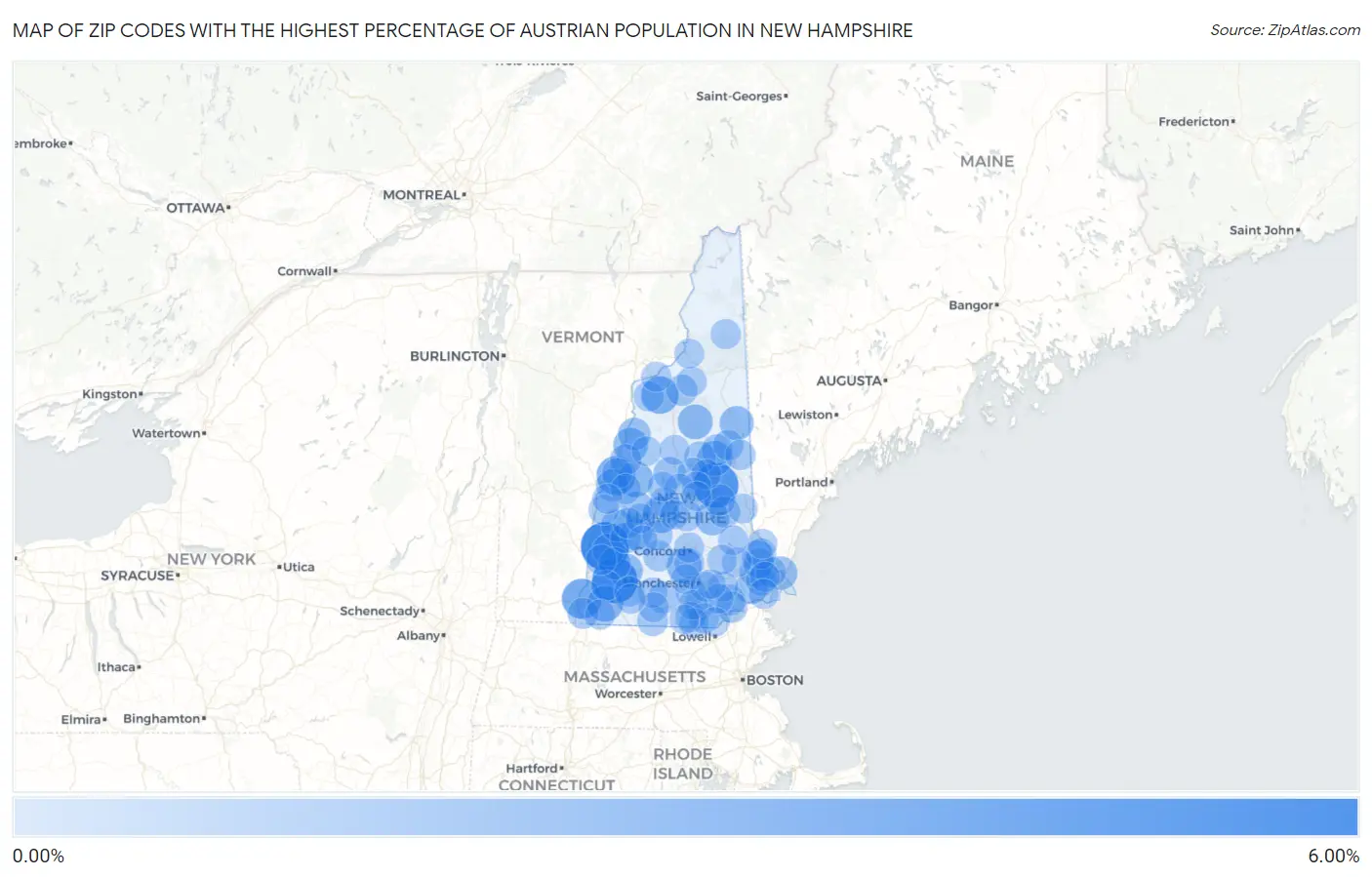 Zip Codes with the Highest Percentage of Austrian Population in New Hampshire Map