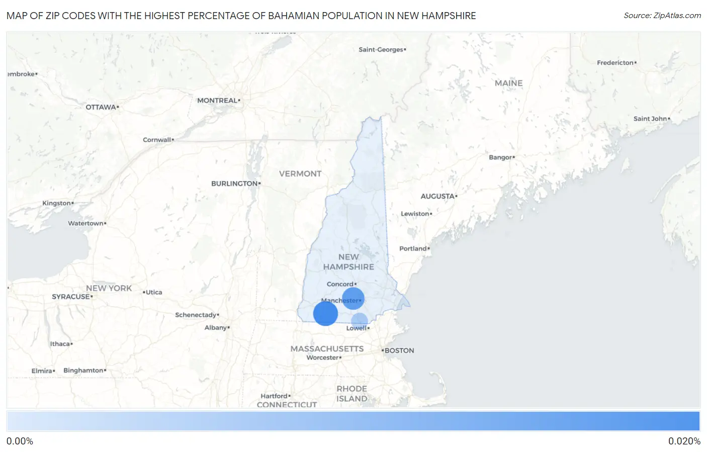 Zip Codes with the Highest Percentage of Bahamian Population in New Hampshire Map