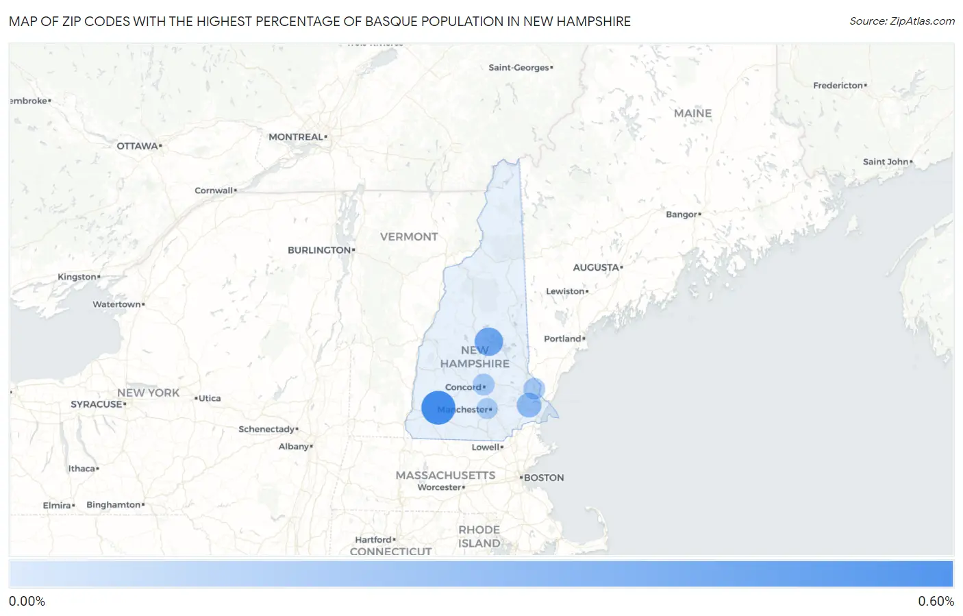Zip Codes with the Highest Percentage of Basque Population in New Hampshire Map