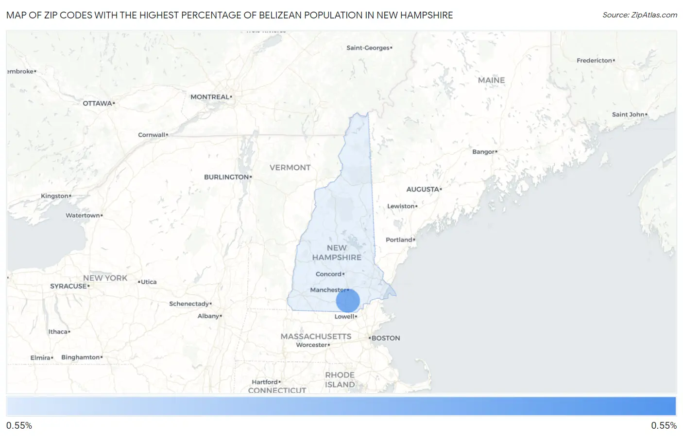 Zip Codes with the Highest Percentage of Belizean Population in New Hampshire Map