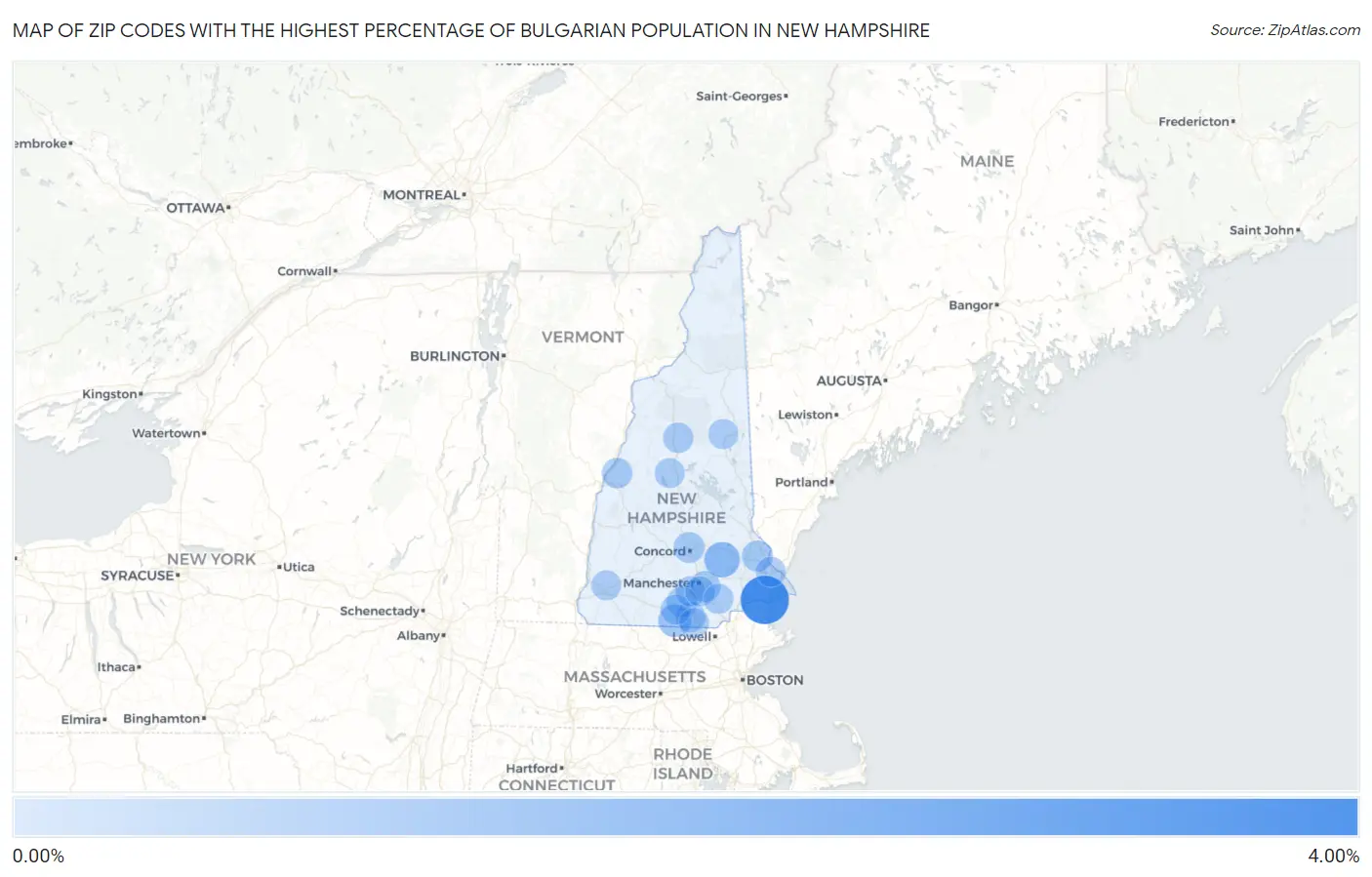 Zip Codes with the Highest Percentage of Bulgarian Population in New Hampshire Map