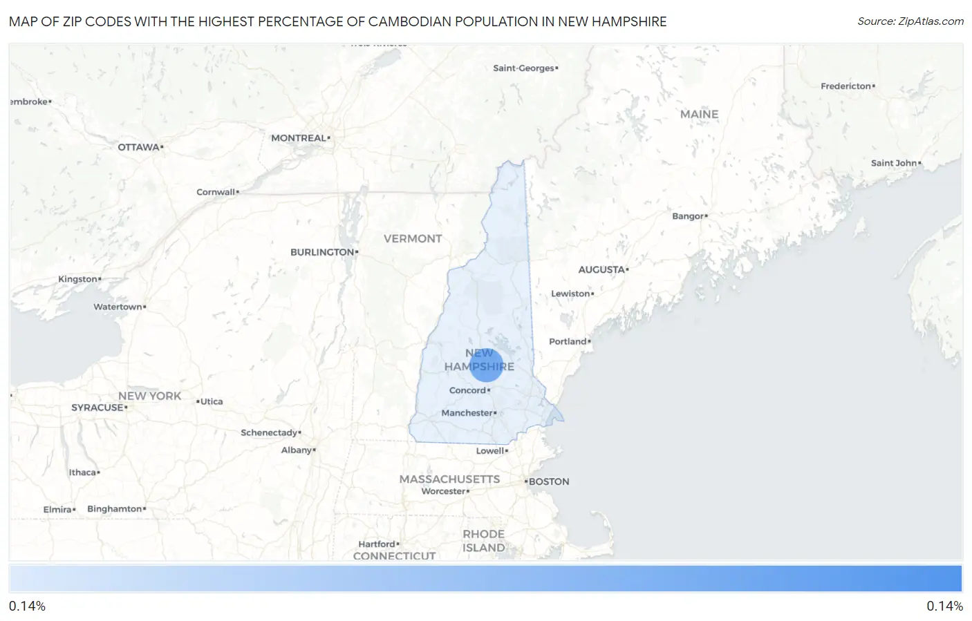 Zip Codes with the Highest Percentage of Cambodian Population in New Hampshire Map