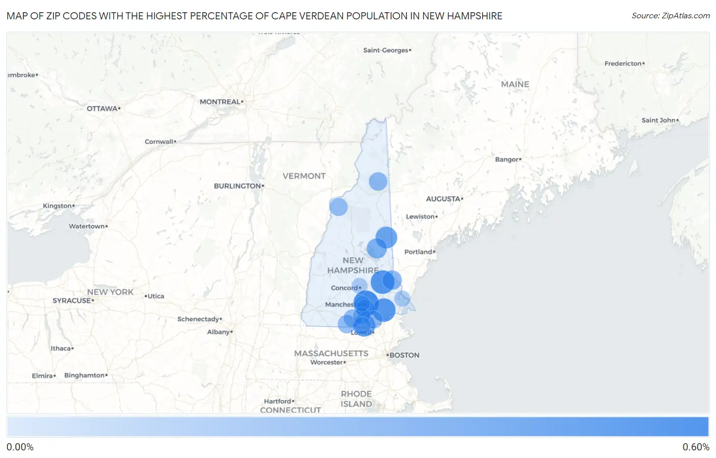 Zip Codes with the Highest Percentage of Cape Verdean Population in New Hampshire Map