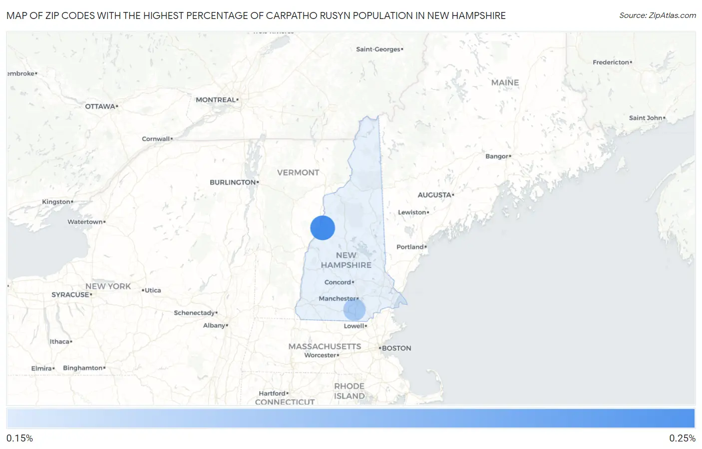 Zip Codes with the Highest Percentage of Carpatho Rusyn Population in New Hampshire Map