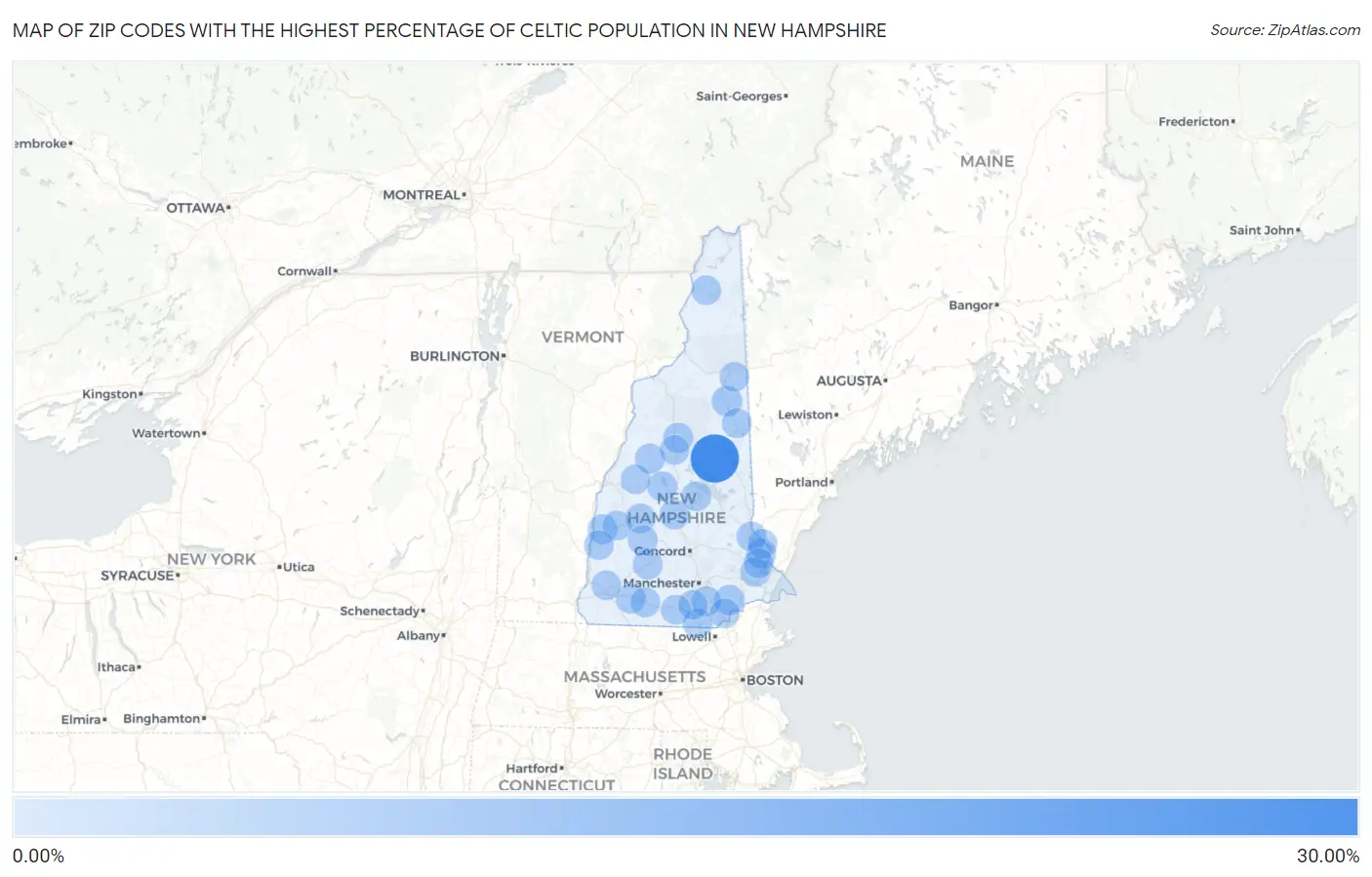 Zip Codes with the Highest Percentage of Celtic Population in New Hampshire Map